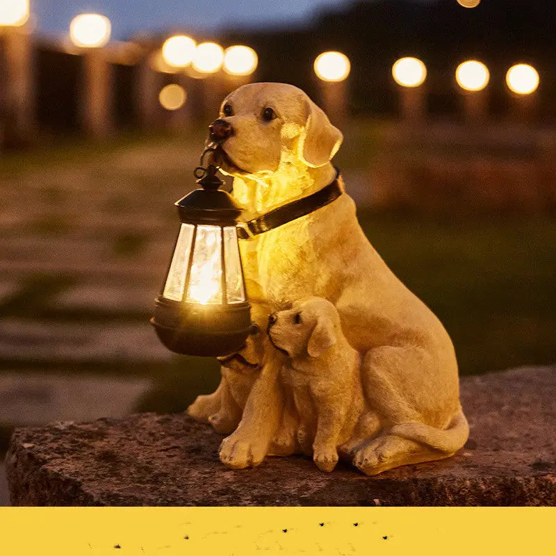 LED Solar Light Dog Lantern Sculpture Resin Craft Ornament Home Porch Decor Garden Solar Powered LED Light Dog Statues Forease