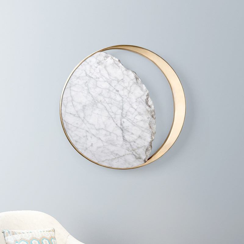 Marble Bedside LED Wall Lamp with Copper Rim in Light Luxury Style for Living Room or Bedroom Wall Lighting