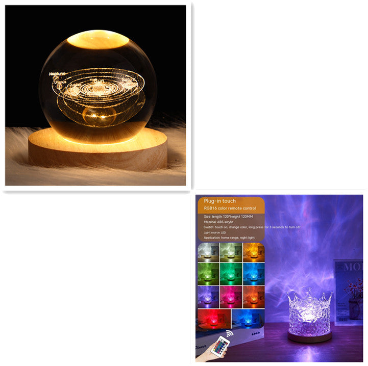 LED Water Ripple Ambient Night Light USB Rotating Projection Crystal Table Lamp RGB Dimmable Home Decoration 16 Color Gifts Forease