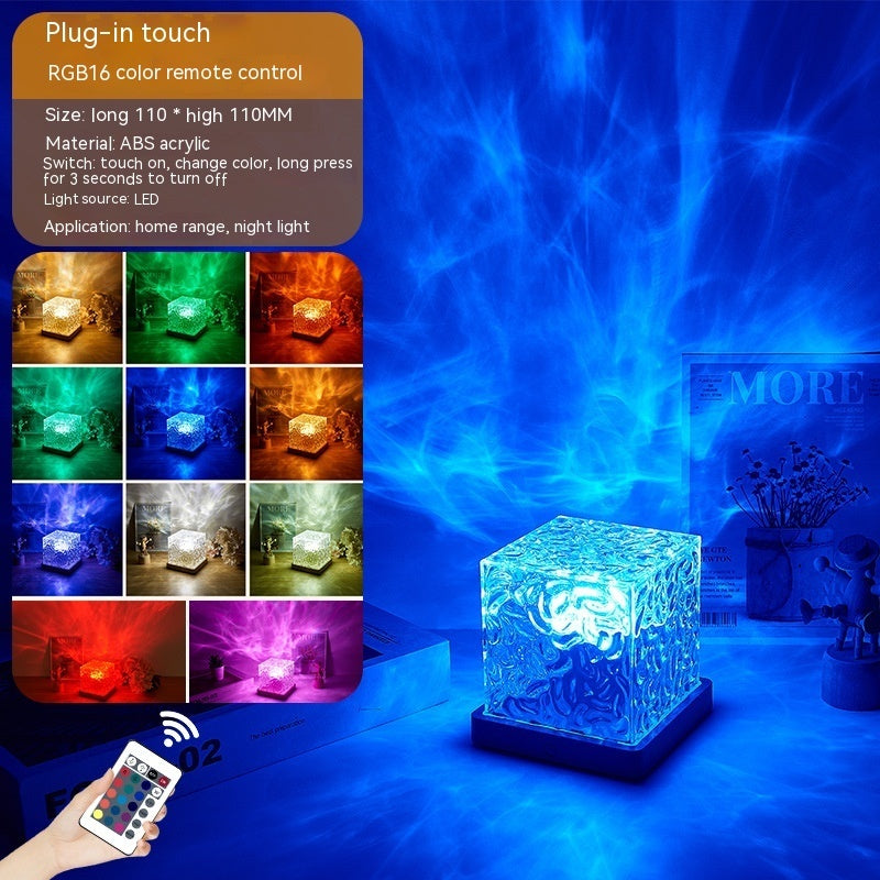 LED Water Ripple Ambient Night Light USB Rotating Projection Crystal Table Lamp RGB Dimmable Home Decoration 16 Color Gifts Forease