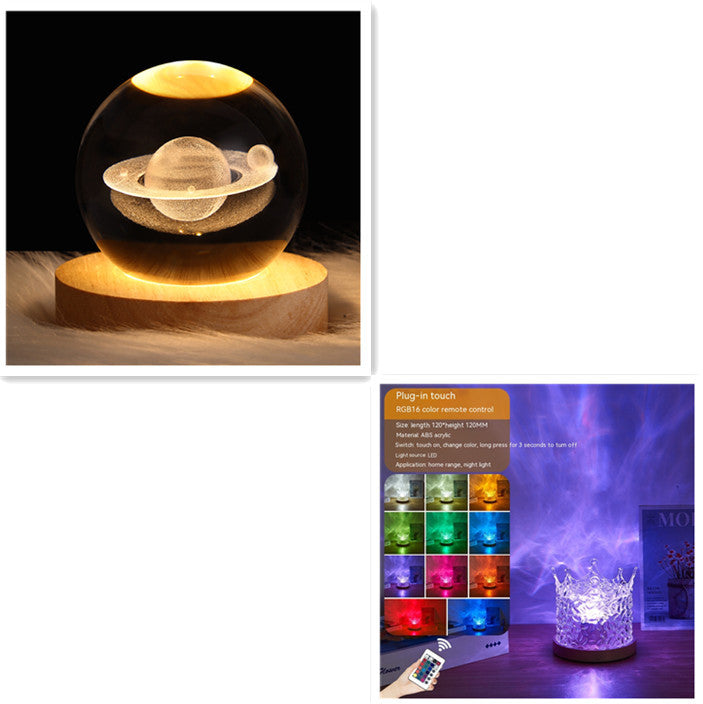 LED Water Ripple Ambient Night Light USB Rotating Projection Crystal Table Lamp RGB Dimmable Home Decoration 16 Color Gifts Forease