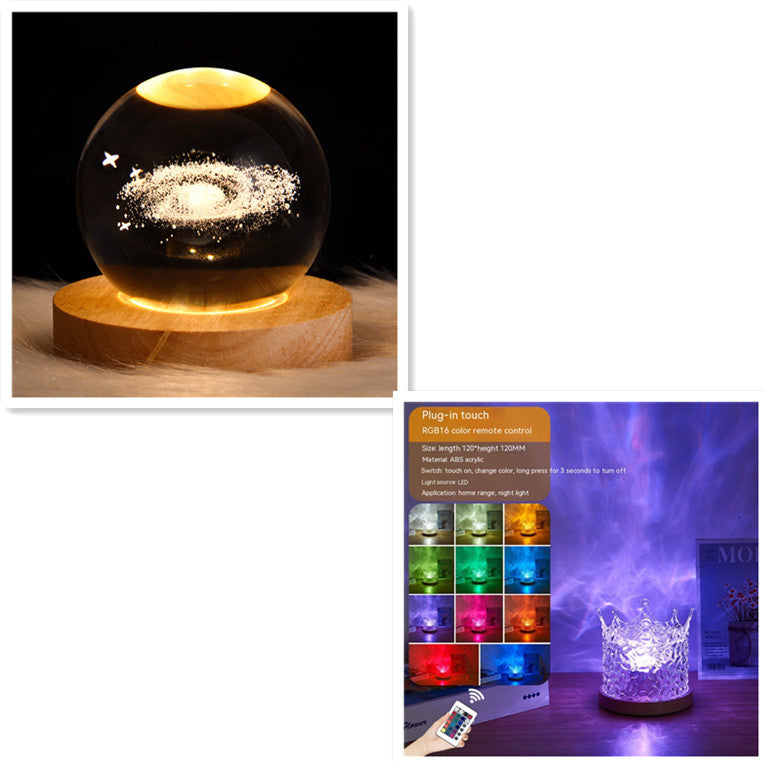 LED Water Ripple Ambient Night Light USB Rotating Projection Crystal Table Lamp RGB Dimmable Home Decoration 16 Color Gifts Forease