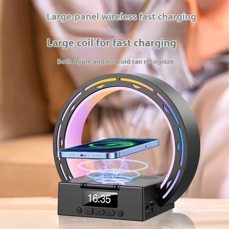 4 In 1 Wireless Bluetooth Speaker Charging Pad Bedside Lamp with Alarm Clock Wake-Up Light, and Mobile Phone Charging.