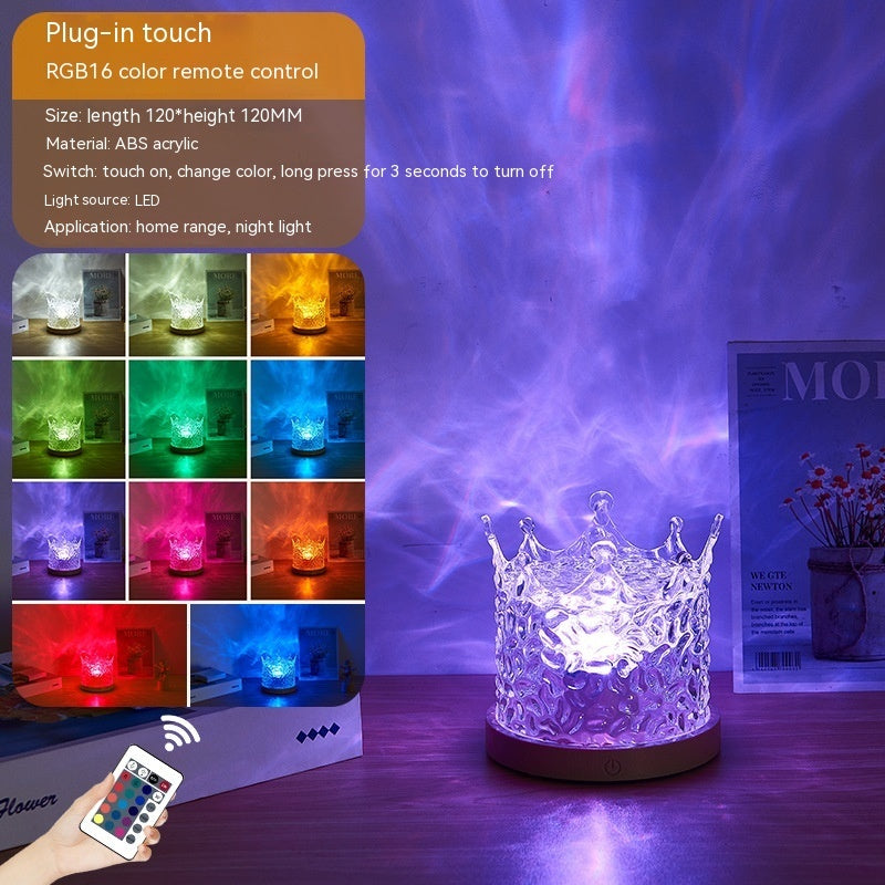 LED Water Ripple Ambient Night Light USB Rotating Projection Crystal Table Lamp RGB Dimmable Home Decoration 16 Color Gifts Forease