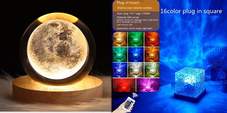 LED Water Ripple Ambient Night Light USB Rotating Projection Crystal Table Lamp RGB Dimmable Home Decoration 16 Color Gifts Forease