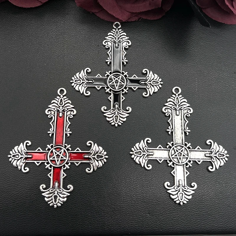 3pcs Gothic Large Cross Enamel Charms Pentagram Cross Pendants for Jewelry Making DIY Rosary Supplies Necklaces Crafts Accessory Forease