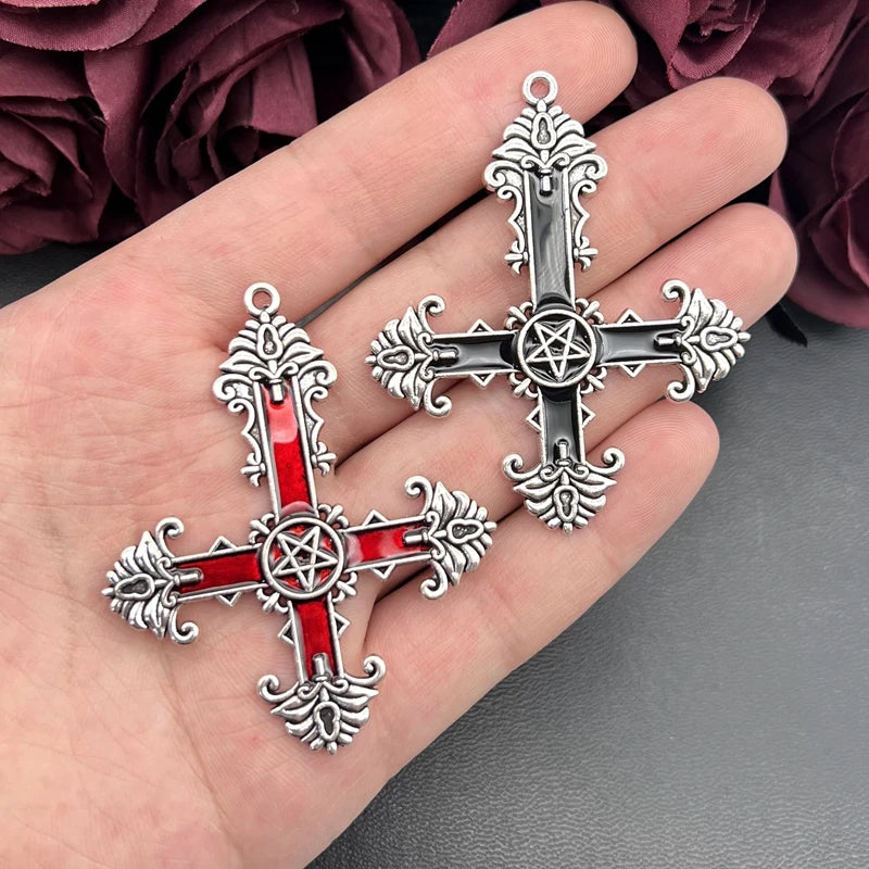 3pcs Gothic Large Cross Enamel Charms Pentagram Cross Pendants for Jewelry Making DIY Rosary Supplies Necklaces Crafts Accessory Forease