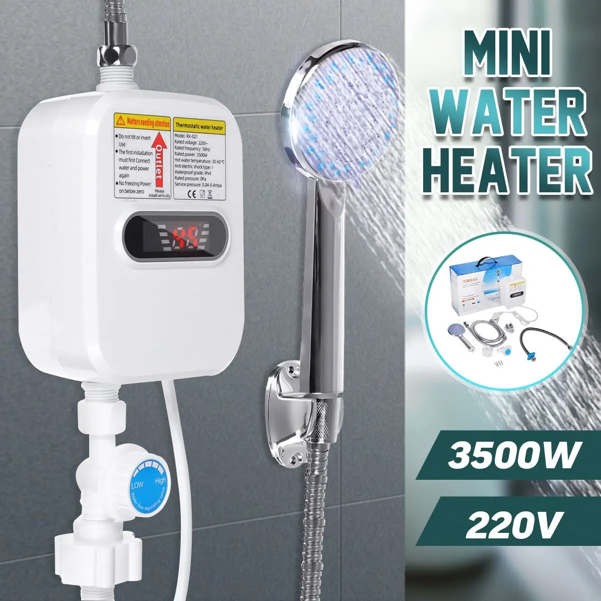 Heater for home Electric Tankless 3500W Mini Instant Hot Water Heater Kitchen Faucet Tap Heating 3 Seconds Instant Heating Forease