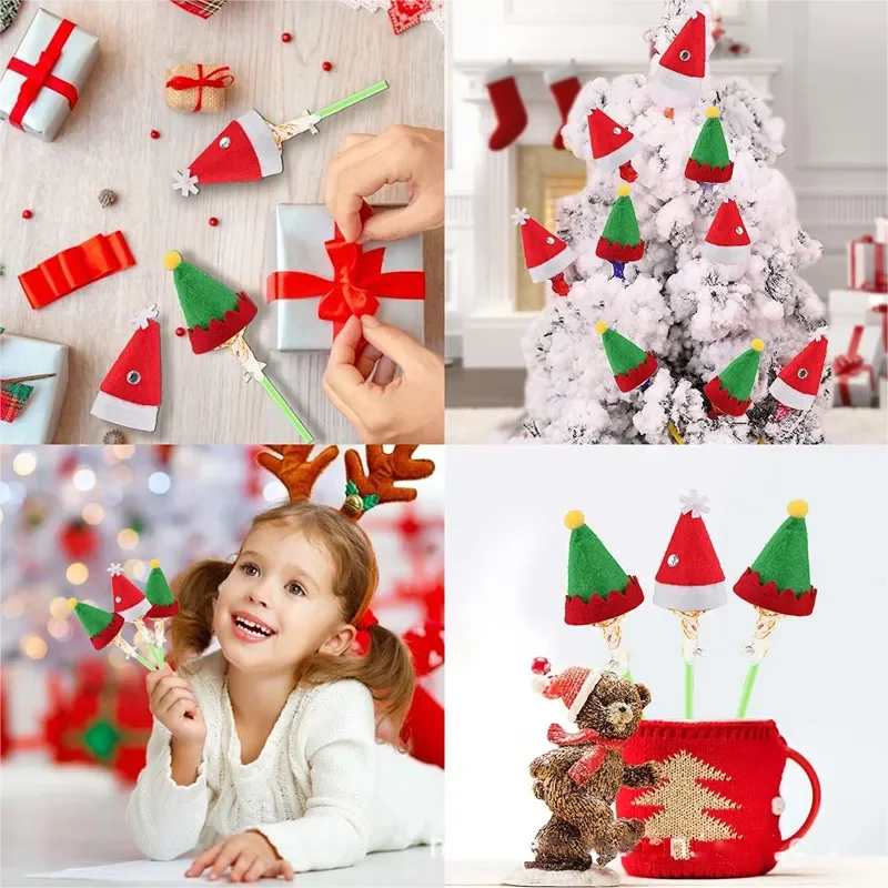 1/200PCS Mini Santa Hat Cute Wine Bottle Cover Lollipop Cap Xmas Tree Ornaments Christmas Dinner Table Decoration New Year Gifts Forease