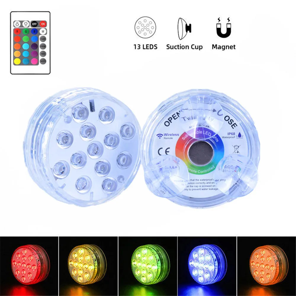 13 LEDs Submersible Light with Remote Control Underwater Night Lamp for Pool Vase Bowl Wedding Party Decoration Underwater Light Forease