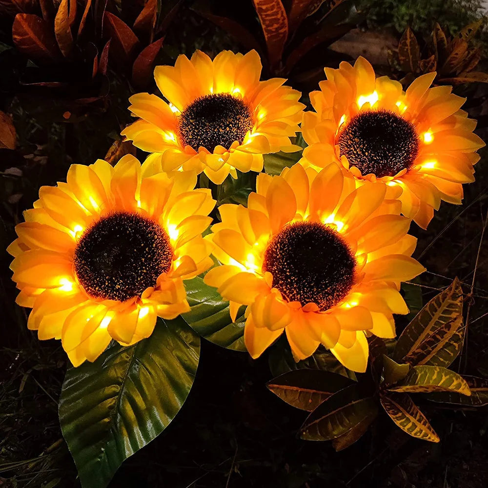 1/3 Head LED Solar Simulation Sunflower Lights Garden Yard Lawn Night Lamp Landscape Night Lamp Home Decoration Flower Light Forease