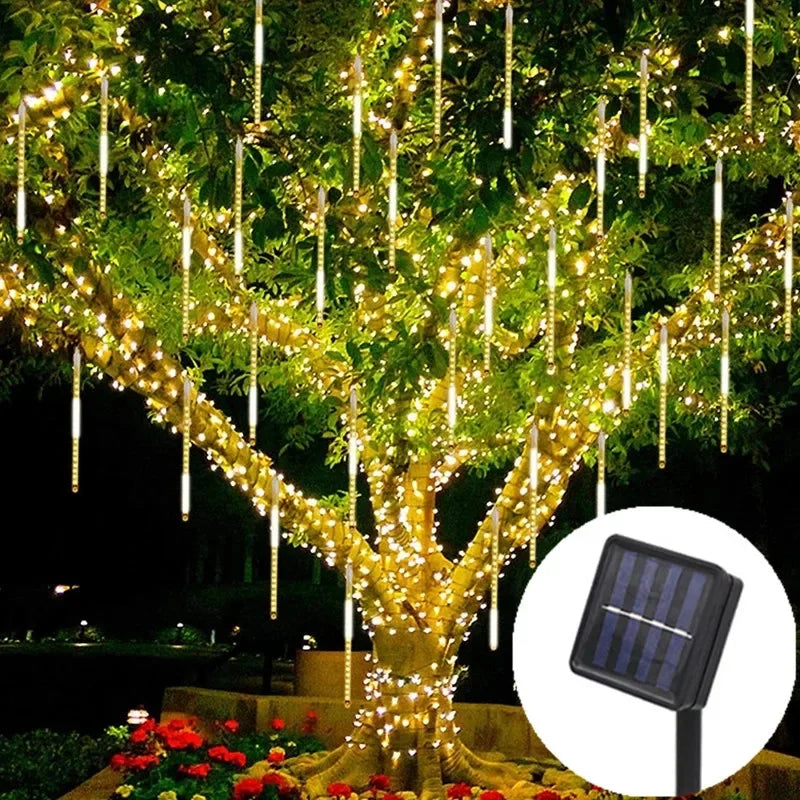 Solar Meteor Shower LED String Lights Waterproof Falling Raindrop Solar Light Outdoor Christmas Garland for Garden Party Decor Forease