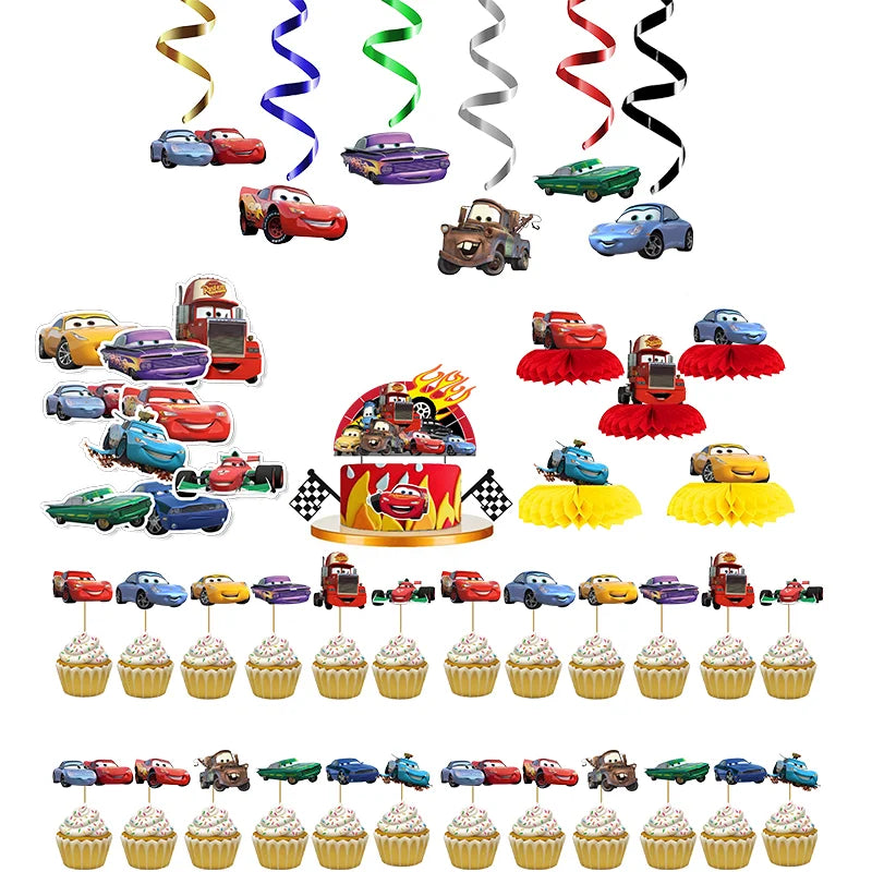 Disney Cars Birthday Party Decorations Lightning Mcqueen Disposable Tableware Banner Balloon Kid Baby Shower Race Party Supplies Forease