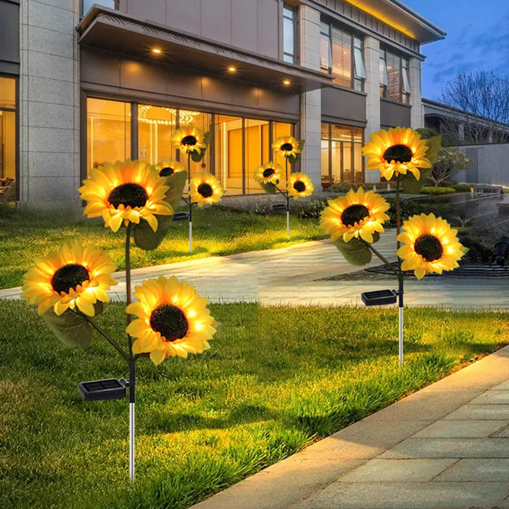 1/3 Head LED Solar Simulation Sunflower Lights Garden Yard Lawn Night Lamp Landscape Night Lamp Home Decoration Flower Light Forease