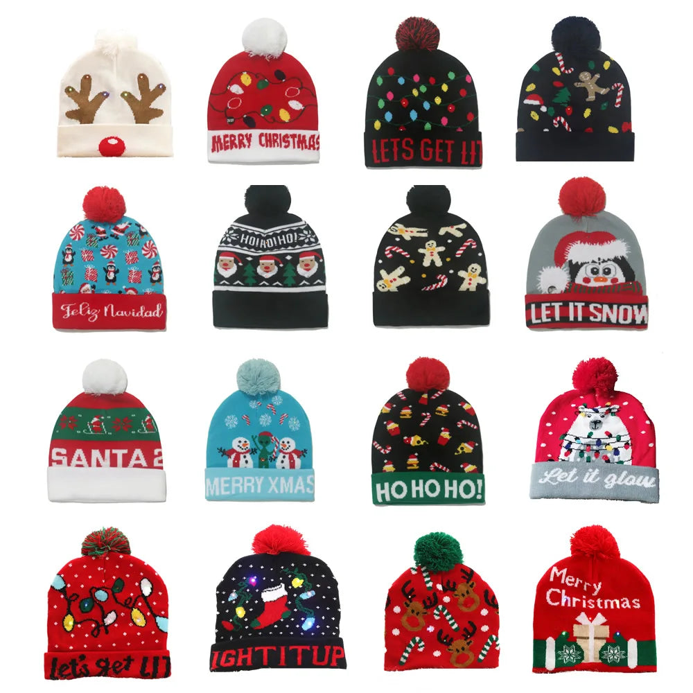 Cute Light Up Christmas Hat Flashing Led Snowman Winter Warm Color Knitted Cap Christmas Gift For New Year Xmas Party Decoration Forease