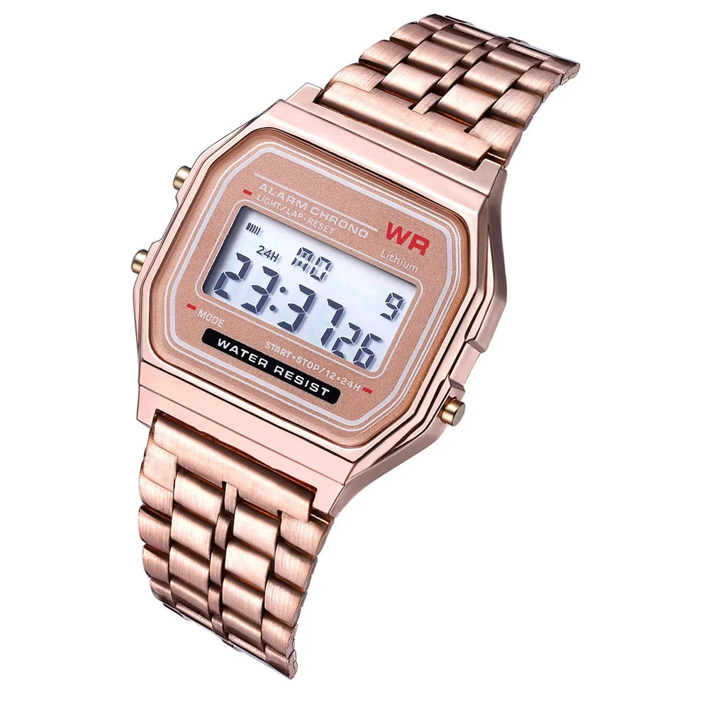 LED Steel Belt Rose Gold Silver Watches Men Women Electronic Digital Display Retro Style Clock  Relogio Masculin Reloj Homb Forease