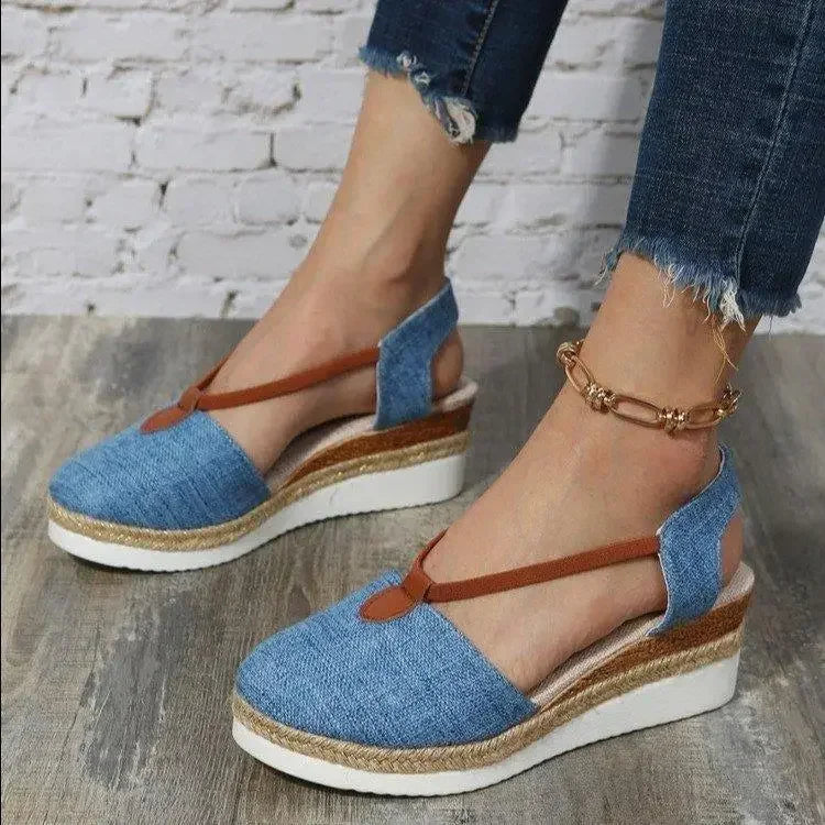 Ladies Baotou Wedges Sandals Casual Shoes Plus Size Platform Summer Falts Walkking Cloth Shoes Sandalias De Mujer Forease