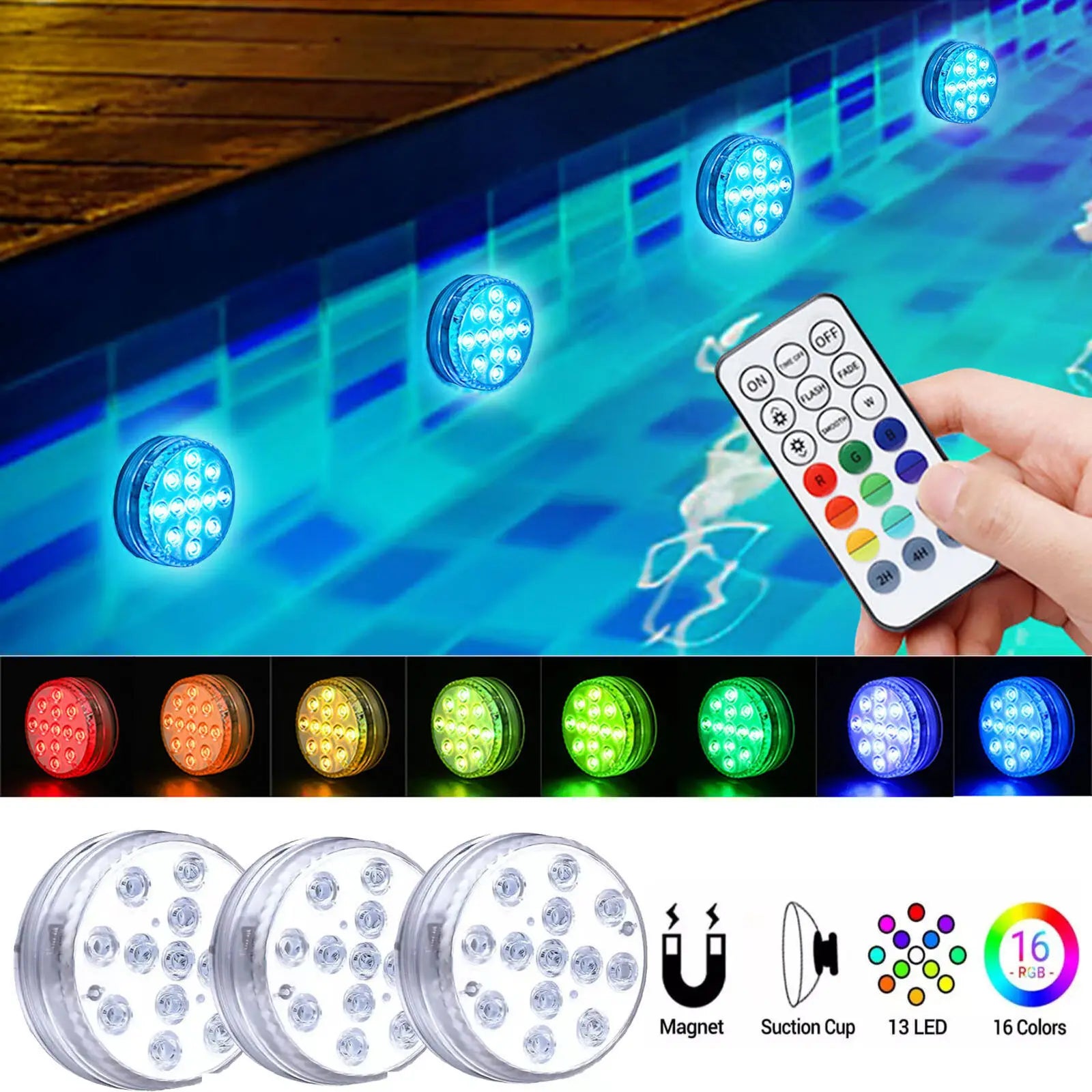 Remote control RGB diving light suction cup swimming pool light diving fish tank colorful underwater light aquarium coloredlight Forease