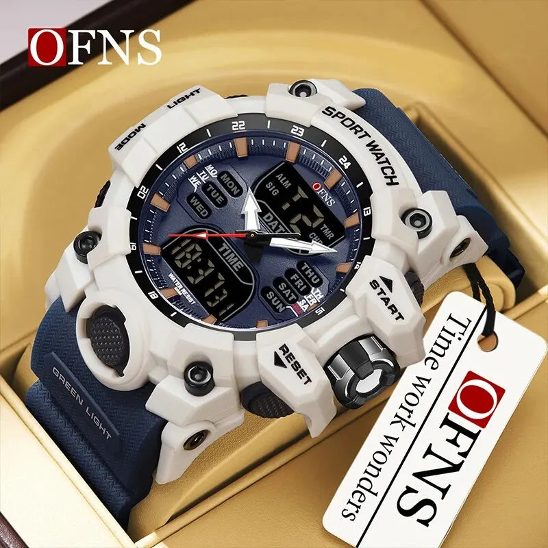 OFNS Top Dual Display Men Watches Waterproof Sports Watch Military Man Alarm Stopwatch Quartz Wristwatch Male Digital Clock Forease