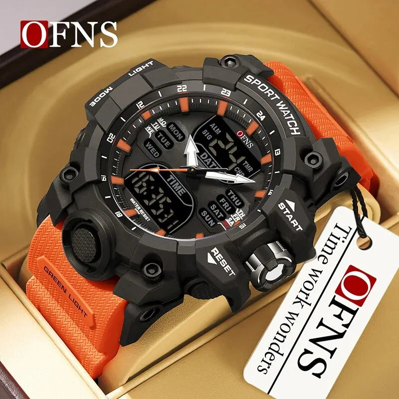 OFNS Top Dual Display Men Watches Waterproof Sports Watch Military Man Alarm Stopwatch Quartz Wristwatch Male Digital Clock Forease