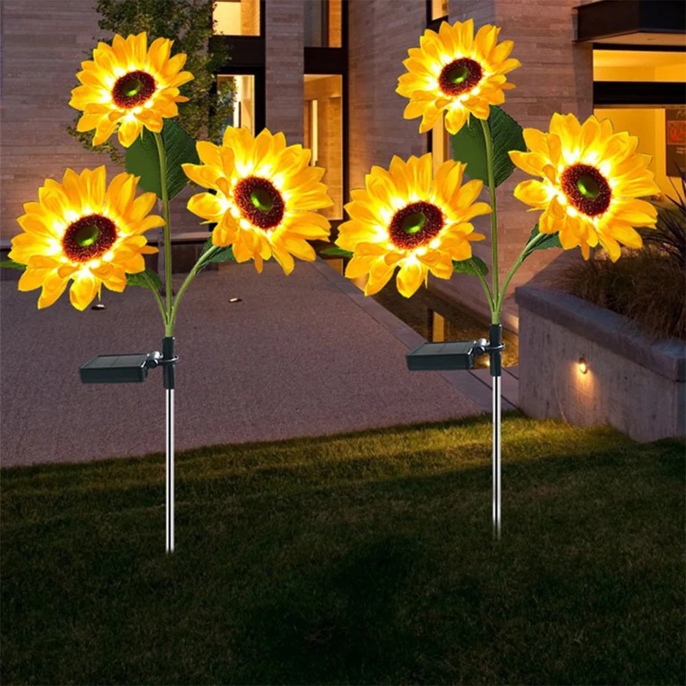 1/3 Head LED Solar Simulation Sunflower Lights Garden Yard Lawn Night Lamp Landscape Night Lamp Home Decoration Flower Light Forease