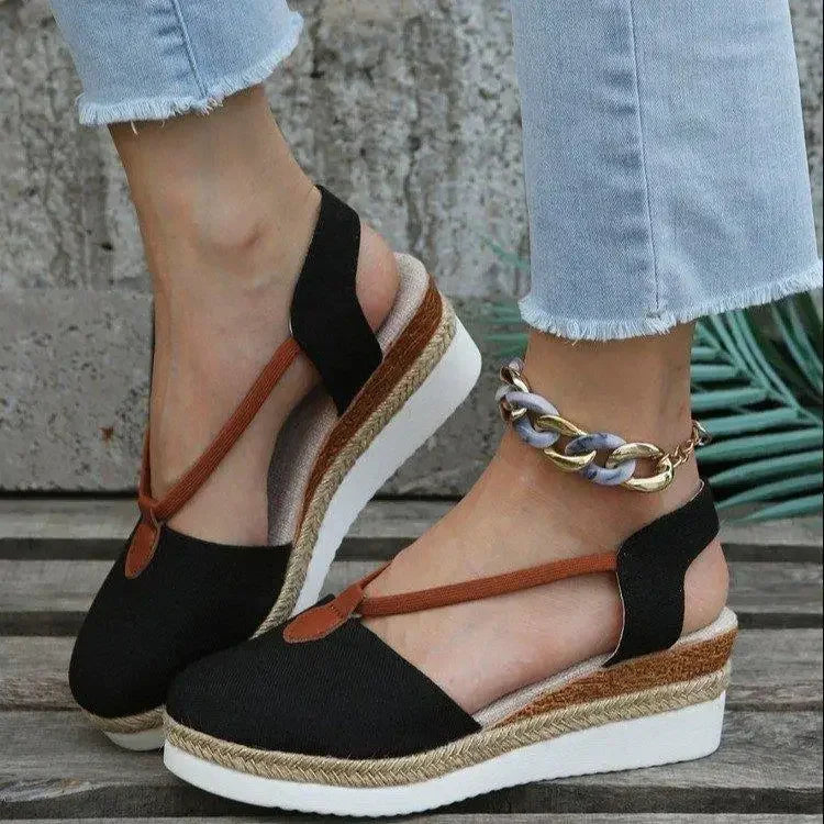 Ladies Baotou Wedges Sandals Casual Shoes Plus Size Platform Summer Falts Walkking Cloth Shoes Sandalias De Mujer Forease