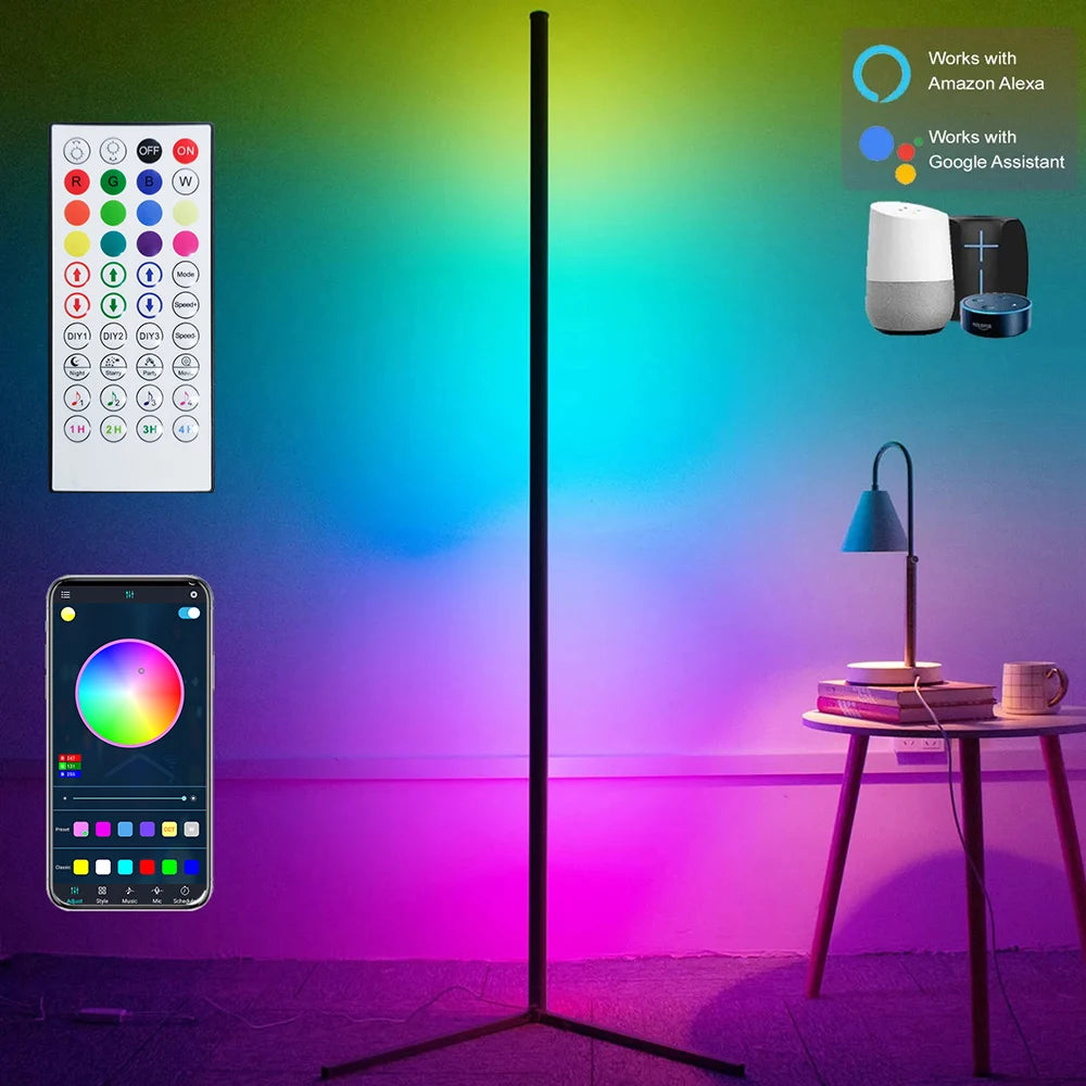 WIFI Smart Living Room Corner Floor Lamp CW+WW+RGBIC Dimmable Mood Light Art Home Decor Atmospheric Standing Stand Lighting Forease