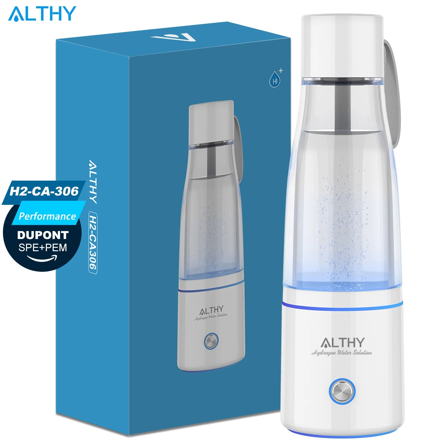 ALTHY Premium Molecular Hydrogen Water Generator Bottle DuPont SPE+PEM Dual Chamber Maker + H2 Inhalation Device 5000ppB Max Forease