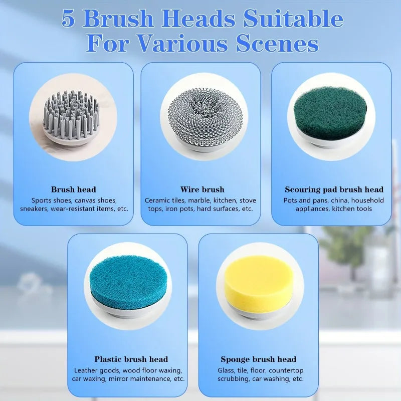 Electric Spin Scrubber With 5 Replaceable Brush Head, Three-speed Adjustable Handheld Rechargeable Shower Scrubber Forease