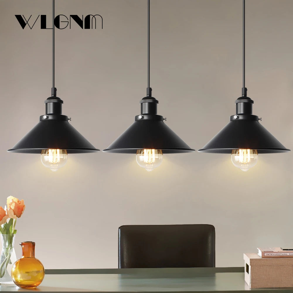 WLGNM 3PCS Industrial Vintage Black Chandeliers Hanging Lights Ceiling Metal Pendant Lamps For Home Kitchen Restaurant Bar Decor Forease