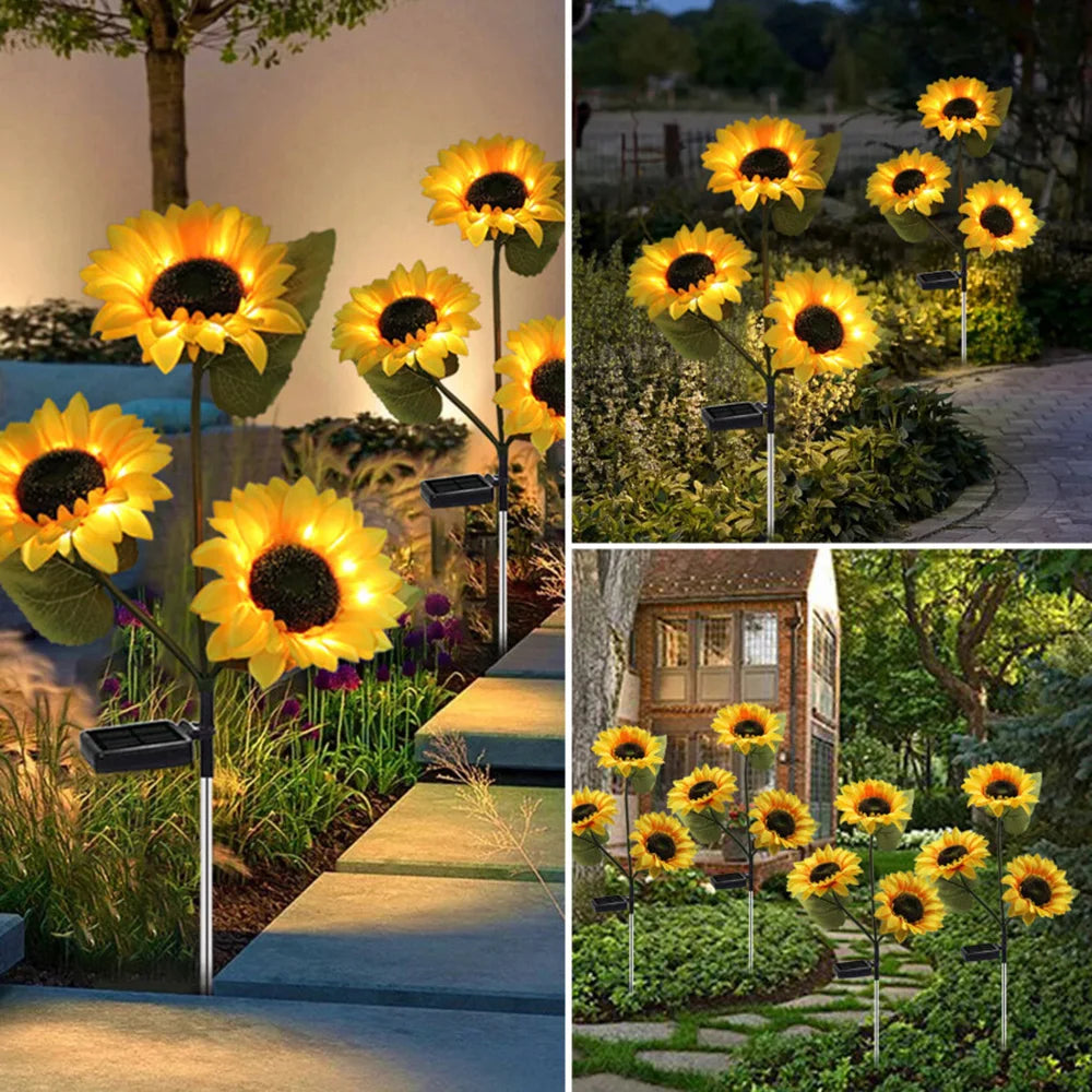 1/3 Head LED Solar Simulation Sunflower Lights Garden Yard Lawn Night Lamp Landscape Night Lamp Home Decoration Flower Light Forease