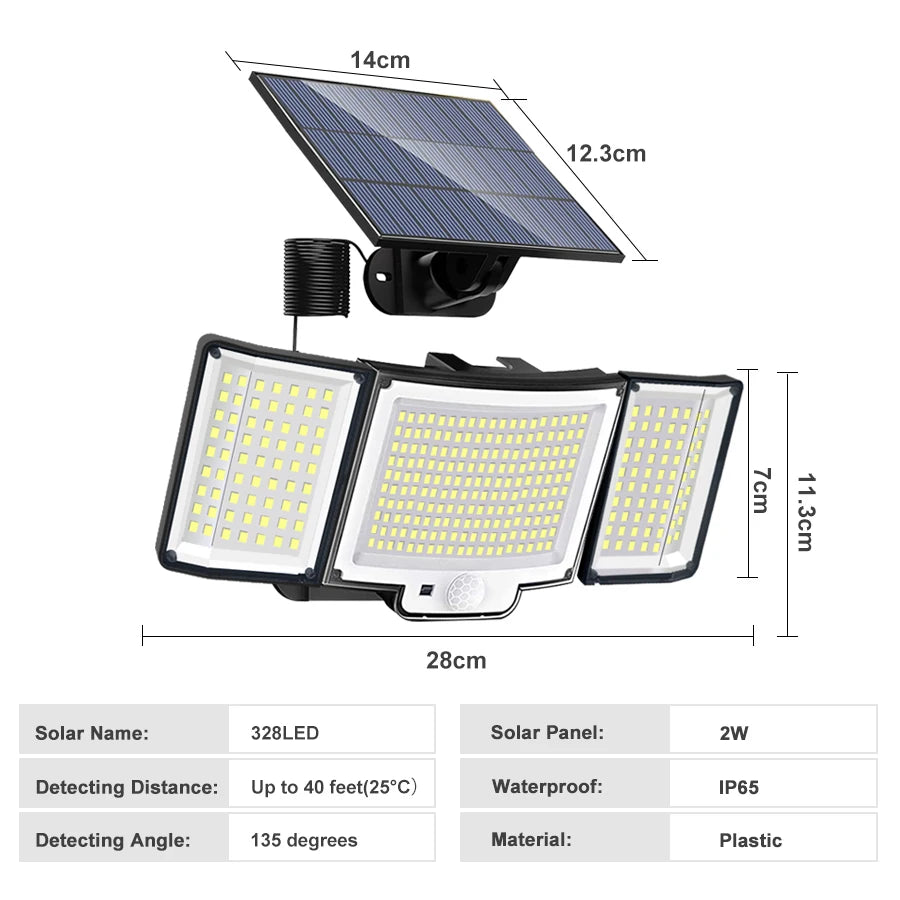 106/318 LED Solar Light Outdoor 328 LED Spotlights IP65 Waterproof Motion Sensor Human Solar Flood Security Lights 3 Modes Forease