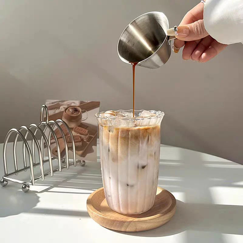 【Hot sales】Coffee shop niche retro vertical stripe clear glass water glass iced latte glass single-layer glass Forease