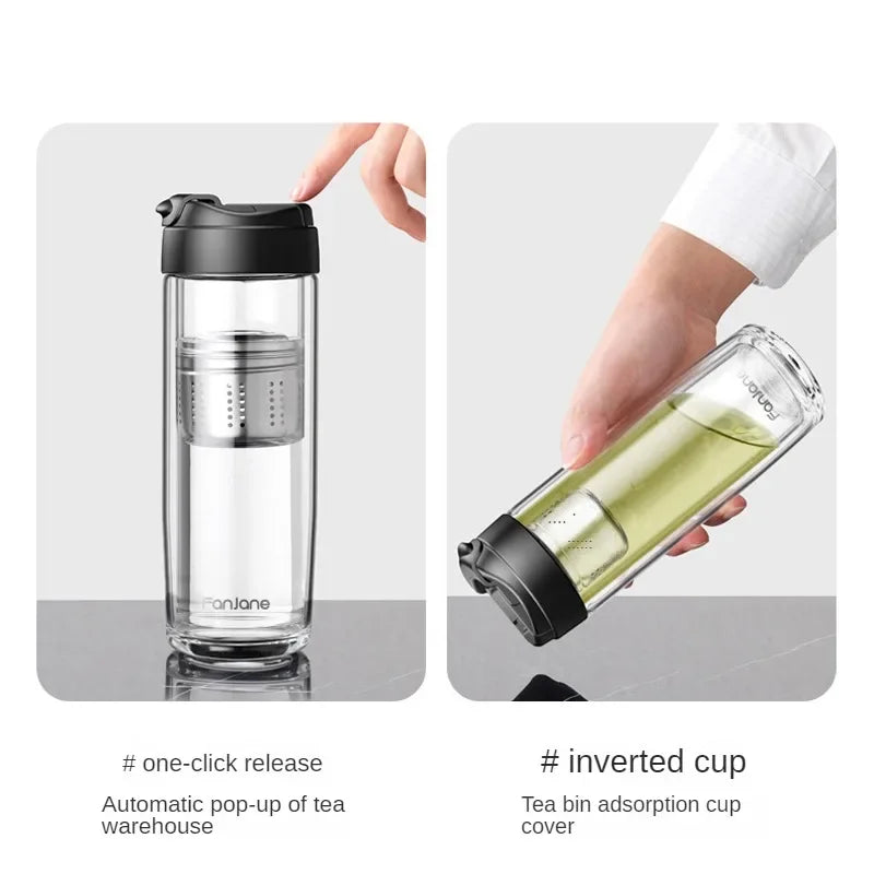 Creative Tea Glass with Magnetic Tea Filter Magnet Separable Teas Infuser Glass Water Bottle for Travel Car Business Tea Maker Forease