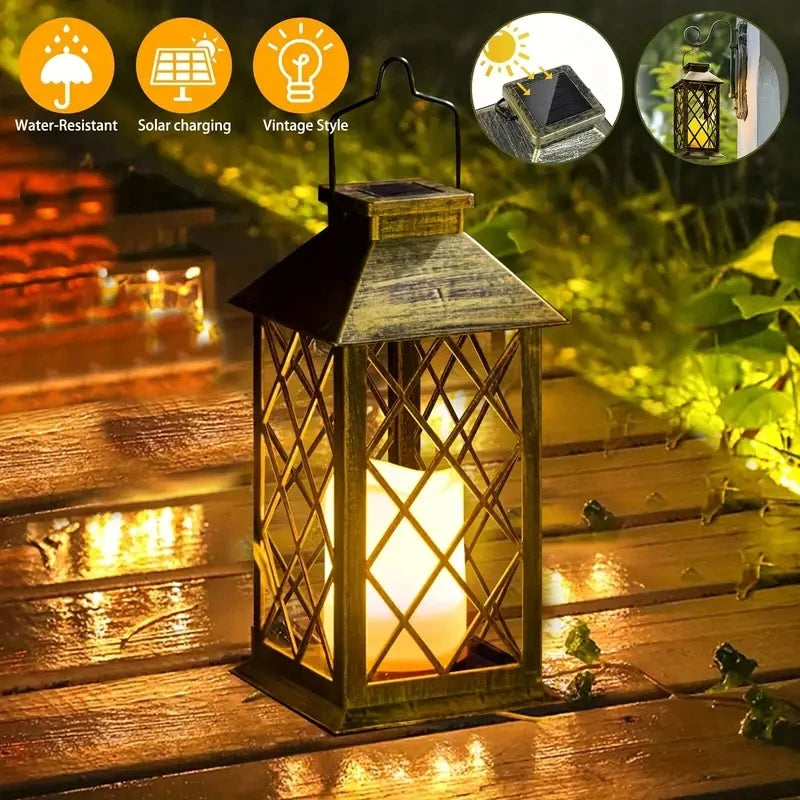 1pcs Solar Powered Hanging Lamp Flickering Flameless Candle Waterproof LED Light For Table Patio Lawn Outdoor Party Decorative Forease