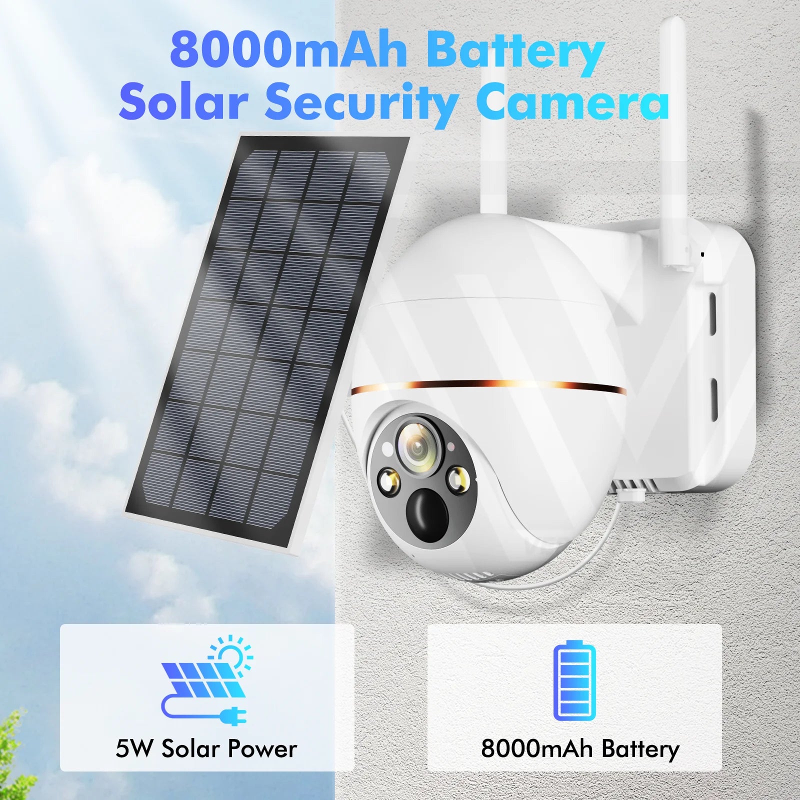 5MP Solar WIFI IP Camera 8000mAh Battery PTZ Surveillance Cameras Wireless PIR Human Tracking CCTV Outdoor HD Waterproof 5X Zoom Forease