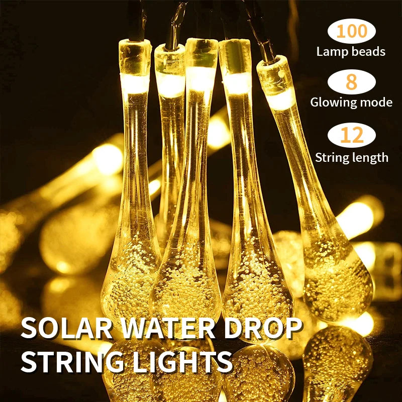 5m 20led Water Droplets Solar String Lights Waterproof Outdoor Decoration Garland Fariy Lights Christmas Wedding Party Garden Forease