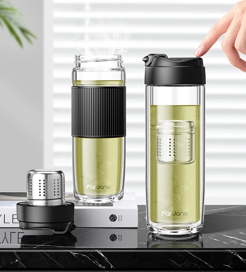 Creative Tea Glass with Magnetic Tea Filter Magnet Separable Teas Infuser Glass Water Bottle for Travel Car Business Tea Maker Forease