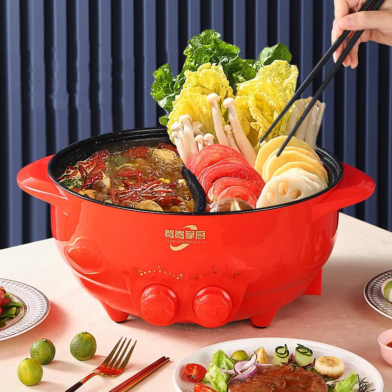 6L Yuanyang Electric Hot Pot Home Multi-function All-In-One Electric Cooking Pot Electric Cook Pot Non-Stick Grill Pan Pot 2000W Forease