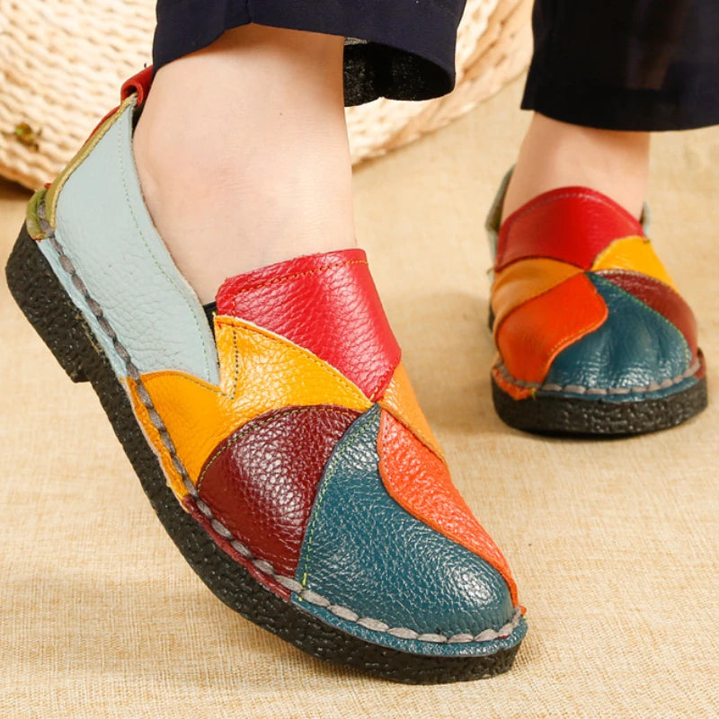 Women's Mixed Colors Loafers Autumn Ethnic Style Large Size Vulcanized Shoes Retro Soft Bottom Flats Zapatillas De Mujer Forease