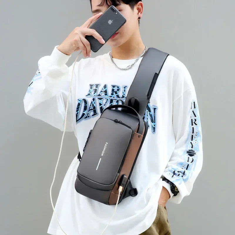 Men Anti Theft Chest Bag Shoulder Bags USB Charging Crossbody Package School Short Trip Messengers Bags Men's Oxford Sling Pack Forease