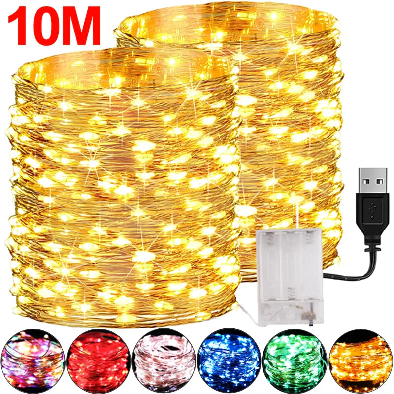 2/10M LED Copper Wire String Lights USB Battery Powered Garland Fairy Lights Waterproof Outdoor Xmas Wedding Party Decorations Forease