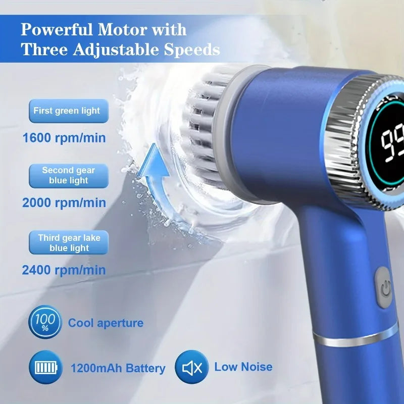 Electric Spin Scrubber With 5 Replaceable Brush Head, Three-speed Adjustable Handheld Rechargeable Shower Scrubber Forease