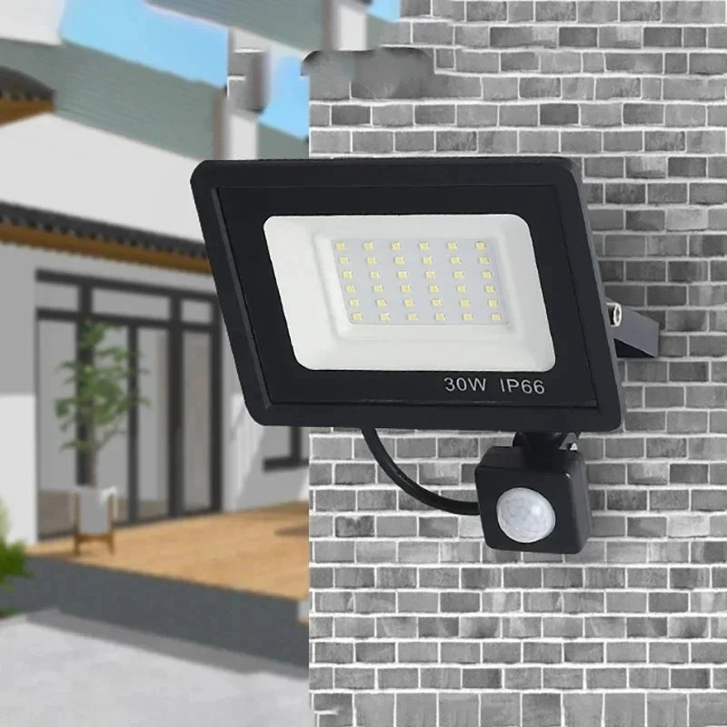 LED Floodlight PIR Motion Sensor White IP66 Waterproof Outdoor 220V Exterior Projector Spotlight 100W 50W 30W 20W 10W Wall Lamp Forease