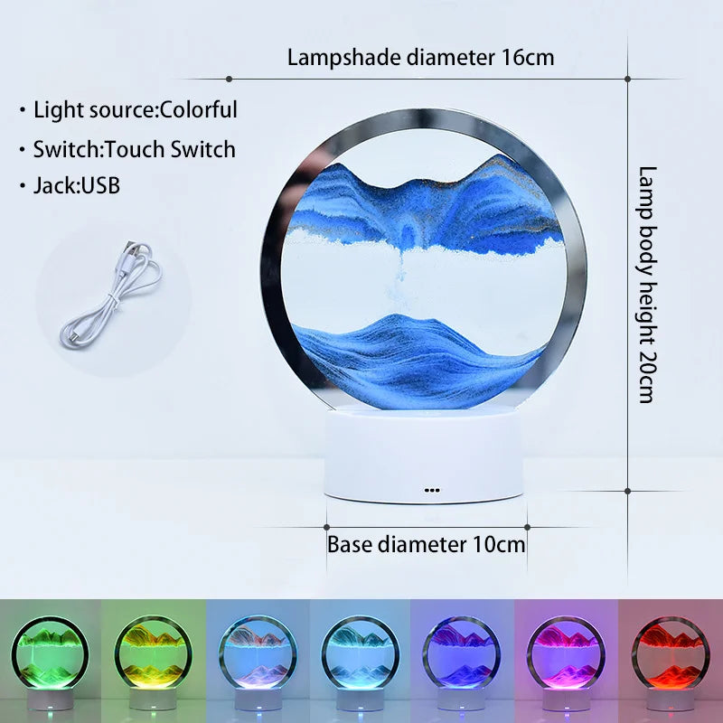 LED RGB Sand Painting Table Lamp Flowing Hourglass Desktop Ornament 3D Sandscape Lamp Suitable for Desk Bedroom Bedside Lamp Forease