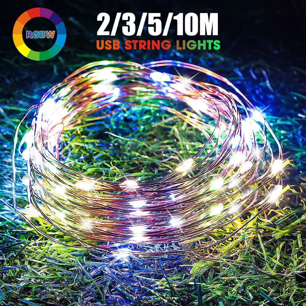 2/10M LED Copper Wire String Lights USB Battery Powered Garland Fairy Lights Waterproof Outdoor Xmas Wedding Party Decorations Forease