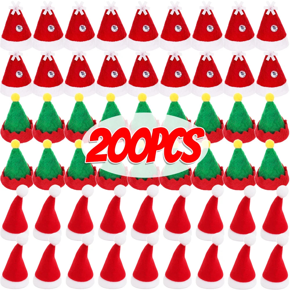 1/200PCS Mini Santa Hat Cute Wine Bottle Cover Lollipop Cap Xmas Tree Ornaments Christmas Dinner Table Decoration New Year Gifts Forease