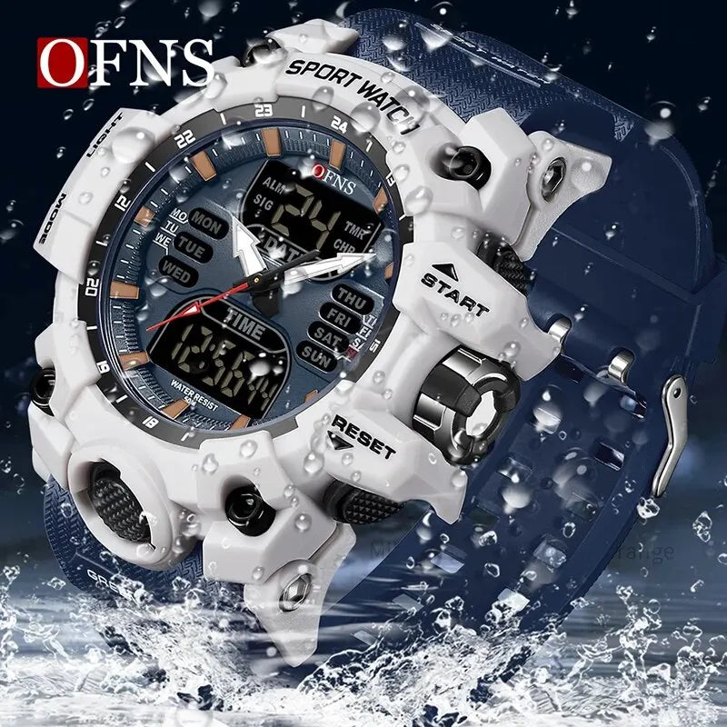 OFNS Top Dual Display Men Watches Waterproof Sports Watch Military Man Alarm Stopwatch Quartz Wristwatch Male Digital Clock Forease