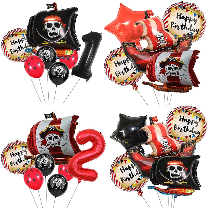 Red Pirate Cartoon Theme Party Disposable Tableware Paper Plates Cups Kids Birthday Balloons Baby Shower Decorations Supplies Forease