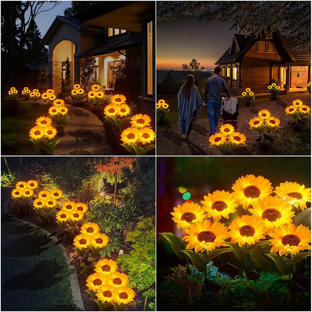 1/3 Head LED Solar Simulation Sunflower Lights Garden Yard Lawn Night Lamp Landscape Night Lamp Home Decoration Flower Light Forease